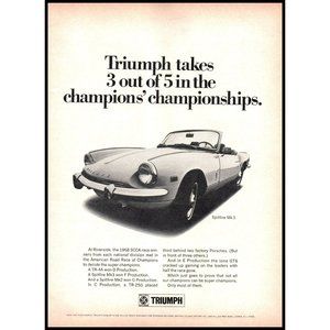 1970 Triumph Spitfire 2 Door Convertible Roadster Vintage Print Ad Wall Art 8x11